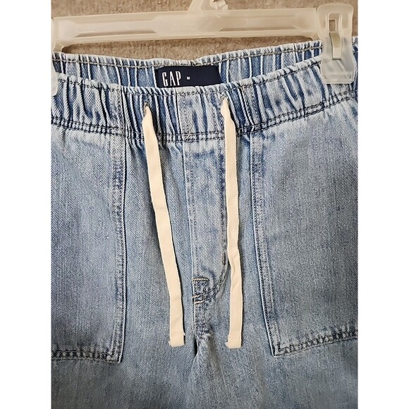 Gap SuperSoft Pull On Barrel Leg Jeans Womens M Blue Light Wash Drawstring - Picture 6 of 11